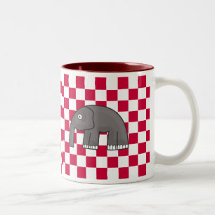 Red and White Checkered Animal Design Two-Tone Coffee Mug