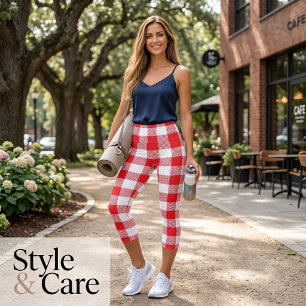 Red and White Checkered Capri Leggings
