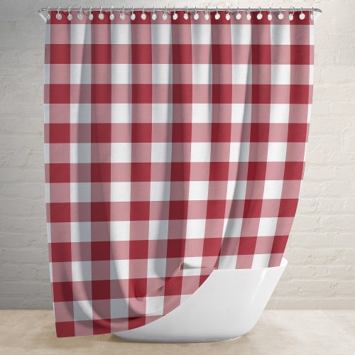 Red And White Checkered Gingham Pattern Design Shower Curtain