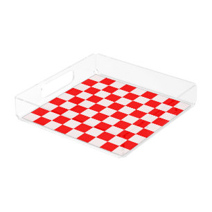 Red and White Checkered Pattern Acrylic Tray