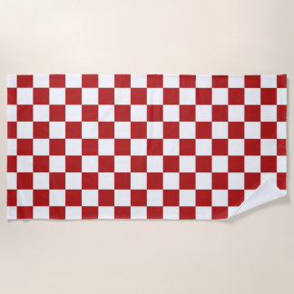 Red and White Checkered Pattern Beach Towel
