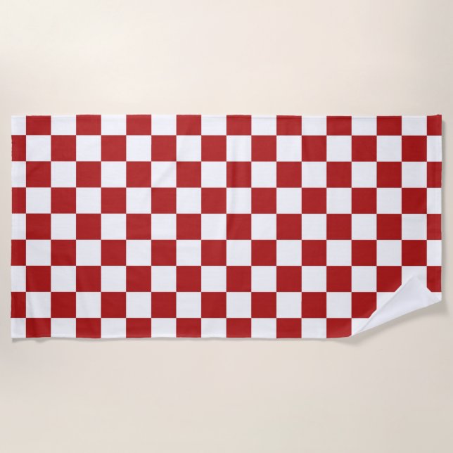 Red and White Checkered Pattern Beach Towel (Front)