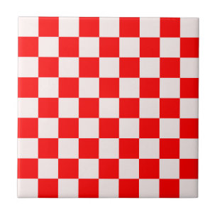 Red and White Checkered Pattern Ceramic Tile