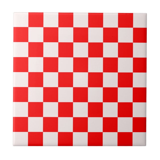 Red and White Checkered Pattern  Ceramic Tile (Front)