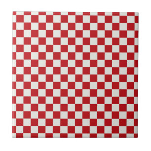 Red and White Checkered Pattern Country BBQ Colors Ceramic Tile