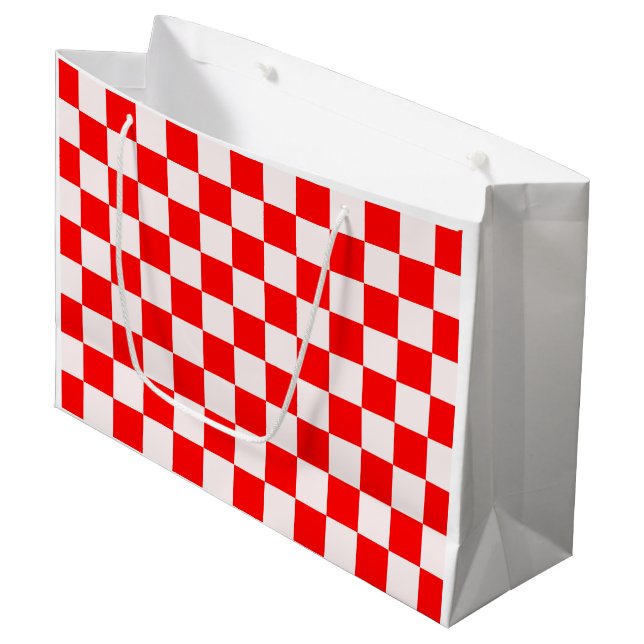 Red and White Checkered Pattern Large Gift Bag (Front Angled)