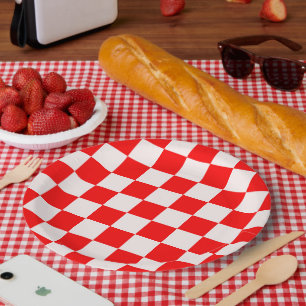 Red and White Checkered Pattern Paper Plates