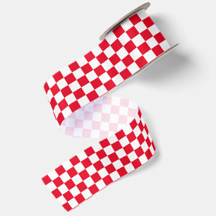 Red and White Checkered Pattern Satin Ribbon