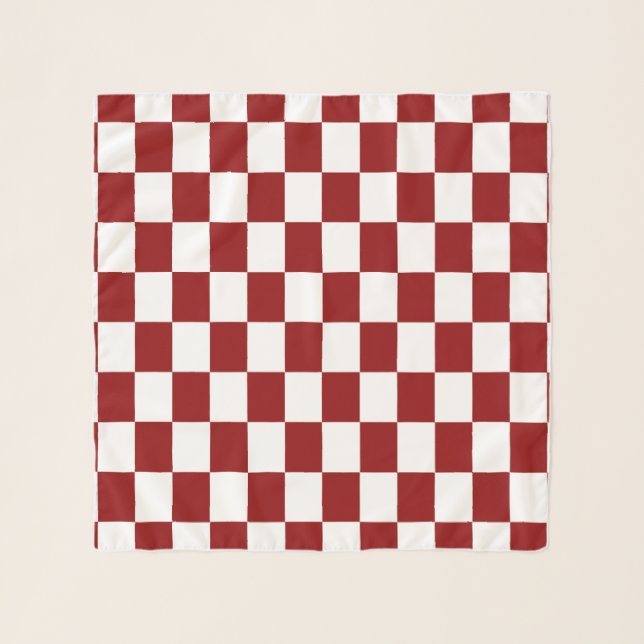 Red and White Checkered Pattern Scarf (Front)