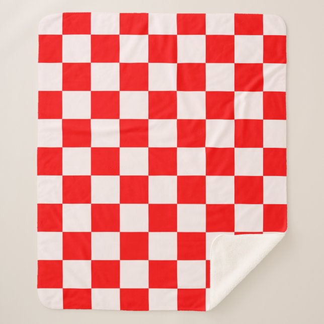 Red and White Checkered Pattern  Sherpa Blanket (Front)