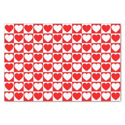 Red and White Checkered Pattern With Hearts Tissue Paper