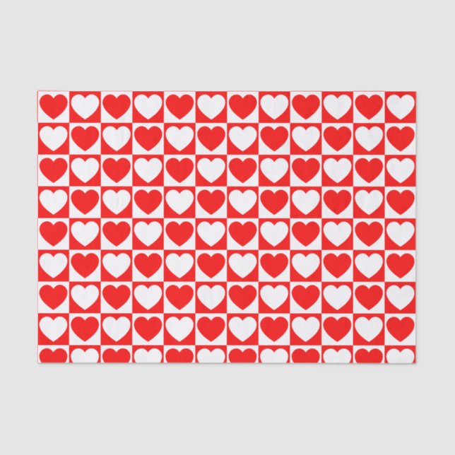 Red and White Checkered Pattern With Hearts Tissue Paper (Front)