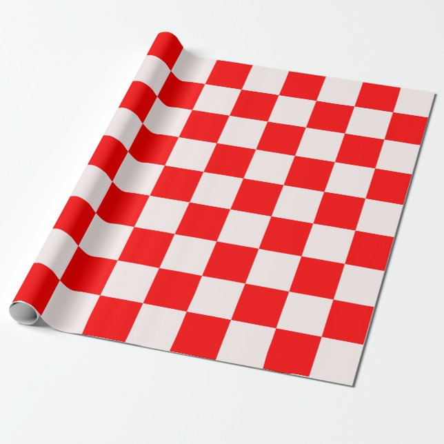 Red and White Checkered Pattern Wrapping Paper (Unrolled)