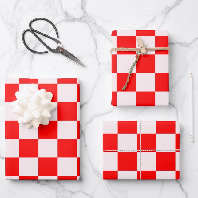 Red and White Checkered Pattern  Wrapping Paper Sheets (Front)