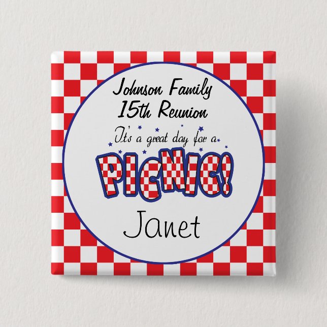Red and White Checkered | Picnic Reunions Pinback Button (Front)