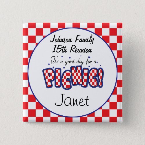 Red and White Checkered  Picnic Reunions Pinback Button