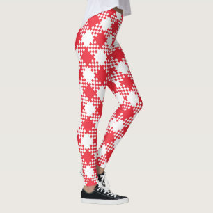 Red and white checkered plaid pattern leggings