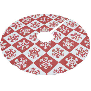 Red and White Checkered Snowflakes Brushed Polyester Tree Skirt