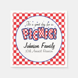 Red and White Checkered Squares Picnic Napkins