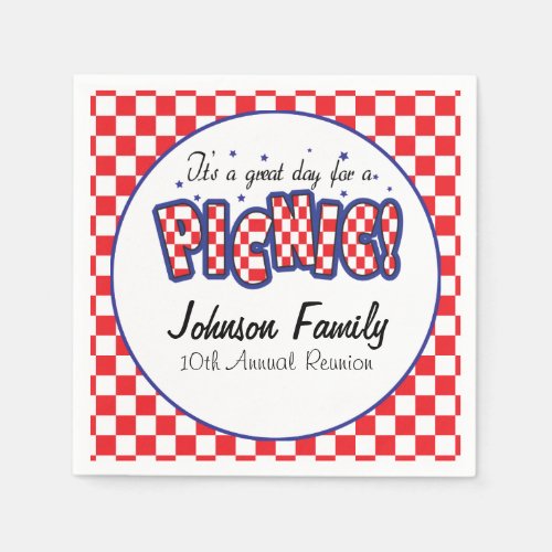 Red and White Checkered Squares  Picnic Napkins