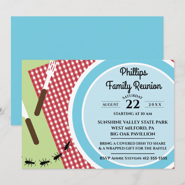 Red and White Checkered Tablecloth Family Reunion Invitation (Front/Back)