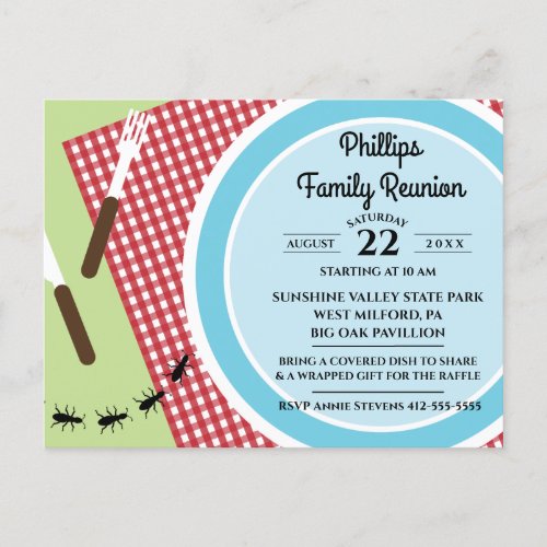 Red and White Checkered Tablecloth Family Reunion Invitation Postcard