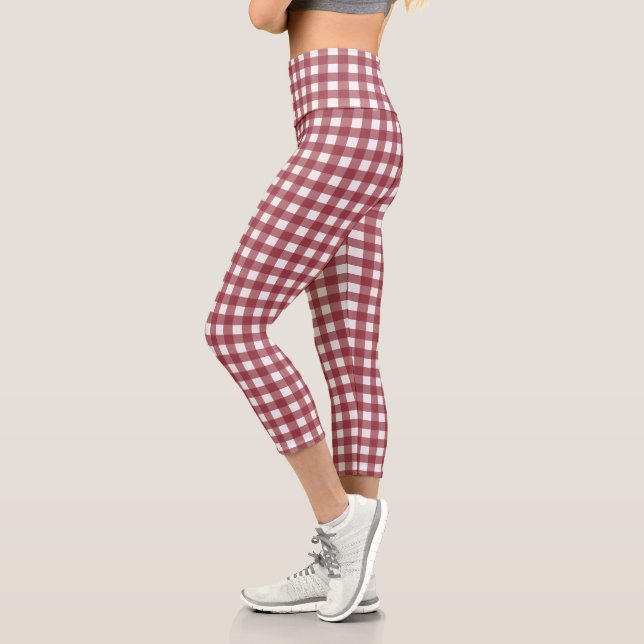 Red and White Checkers Pattern Capri Leggings (Left)