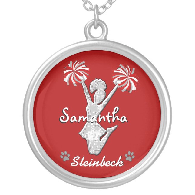 Red and White Cheerleader Necklace with Your Text (Front)