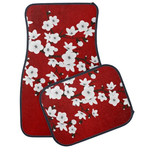 Red And White Cherry Blossom Asia Floral Car Mat