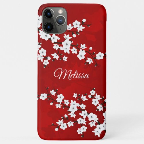 Red And White Cherry Blossom Floral Monogram iPhone 11 Pro Max Case