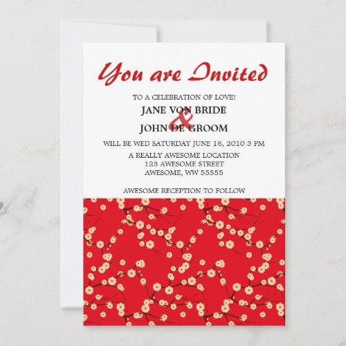 Red and White Cherry Blossoms Personalized Invitations