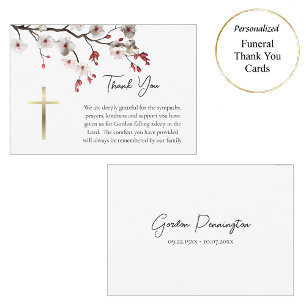 Red and White Cherry Blossoms Orthodox Funeral     Thank You Card
