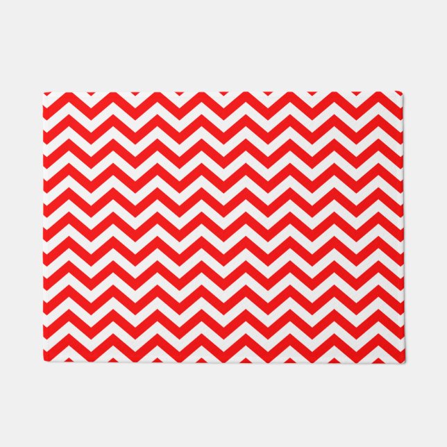 Red And White Chevron Pattern Doormat (Front)
