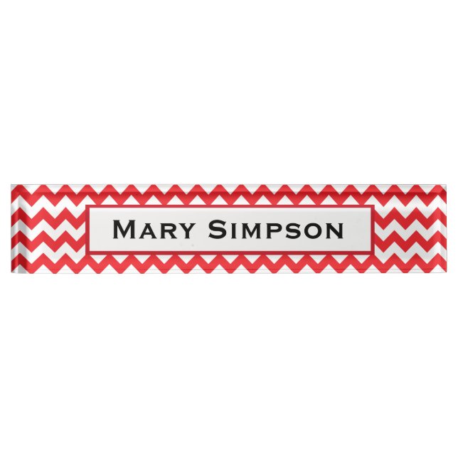 Red and White Chevron Print Name Plate (Front)