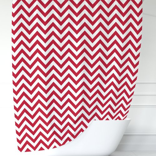 Red And White Chevron Shower Curtain