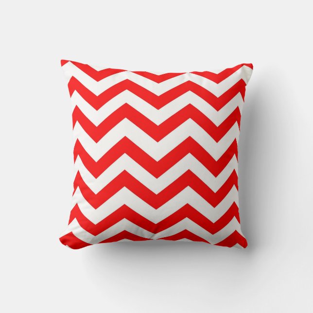 Red and White Chevron Throw Pillow (Front)