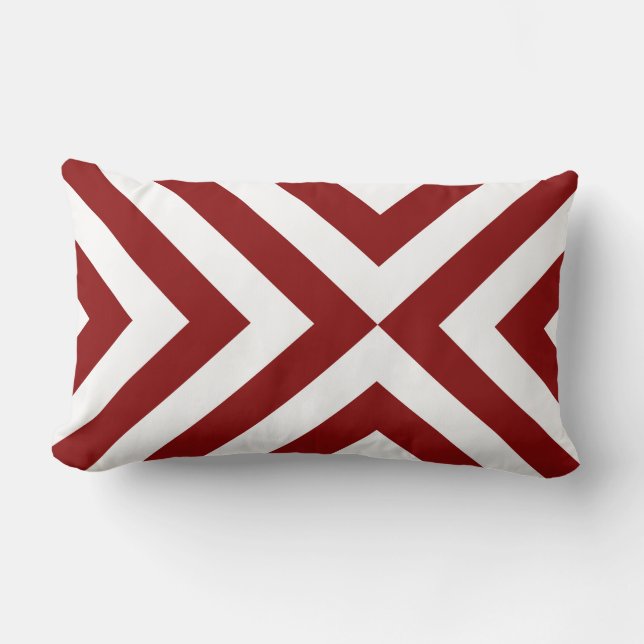 Red and White Chevrons Lumbar Pillow (Front)