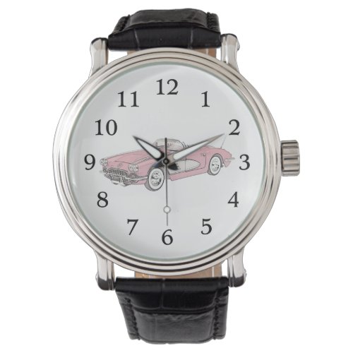 Red and White Chevy Corvette Convertible Drawing Watch