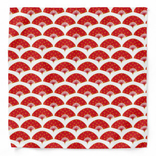 Red and White Chinese Fans Japanese Sushi Chef Bandana