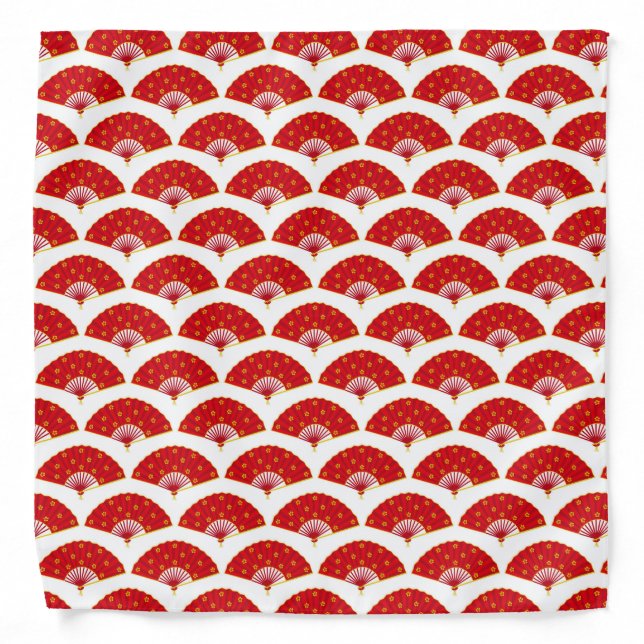 Red and White Chinese Fans Japanese Sushi Chef Bandana (Front)