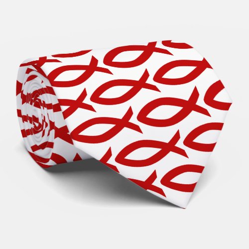 Red and White Christian Fish Symbol  Necktie