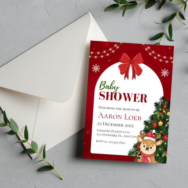 Red and White Christmas Baby Shower Invitation (Creator Uploaded)
