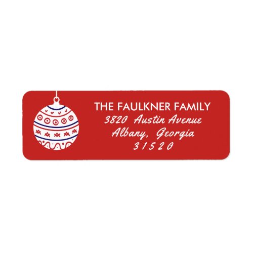Red and White Christmas Bauble Return Address Label