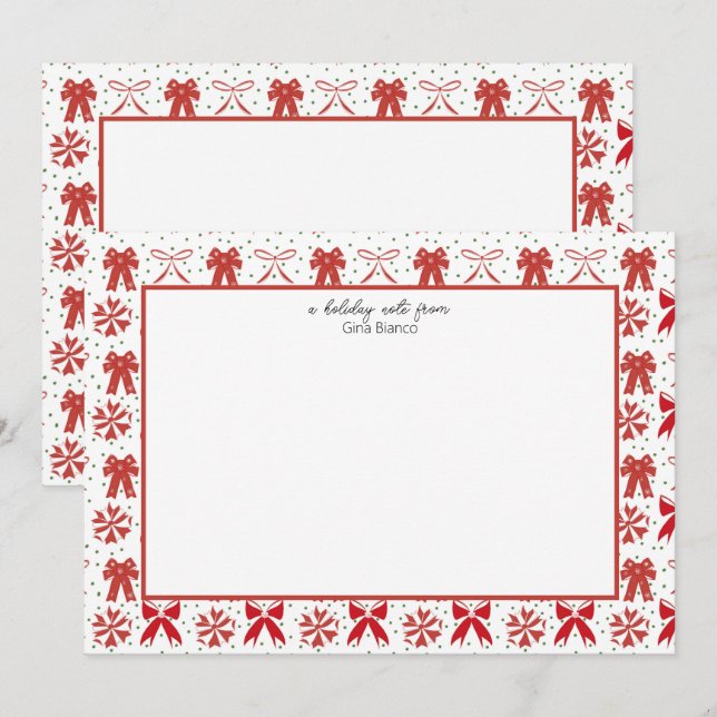 Red and White Christmas Bows  Note Card (Front/Back)