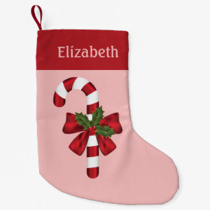 Red And White Christmas Candy Cane And Custom Name Small Christmas Stocking