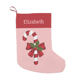 Red And White Christmas Candy Cane And Custom Name Small Christmas Stocking