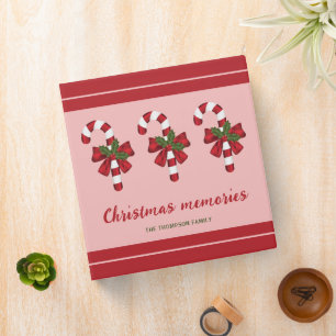 Red And White Christmas Candy Cane And Custom Text 3 Ring Binder