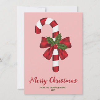 Red And White Christmas Candy Cane And Custom Text Holiday Card