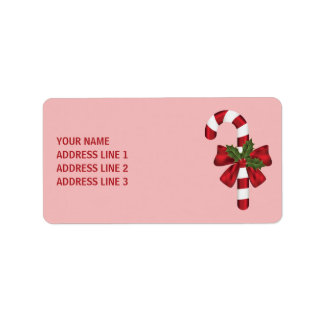 Red And White Christmas Candy Cane And Custom Text Label