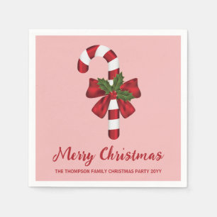 Red And White Christmas Candy Cane And Custom Text Napkins